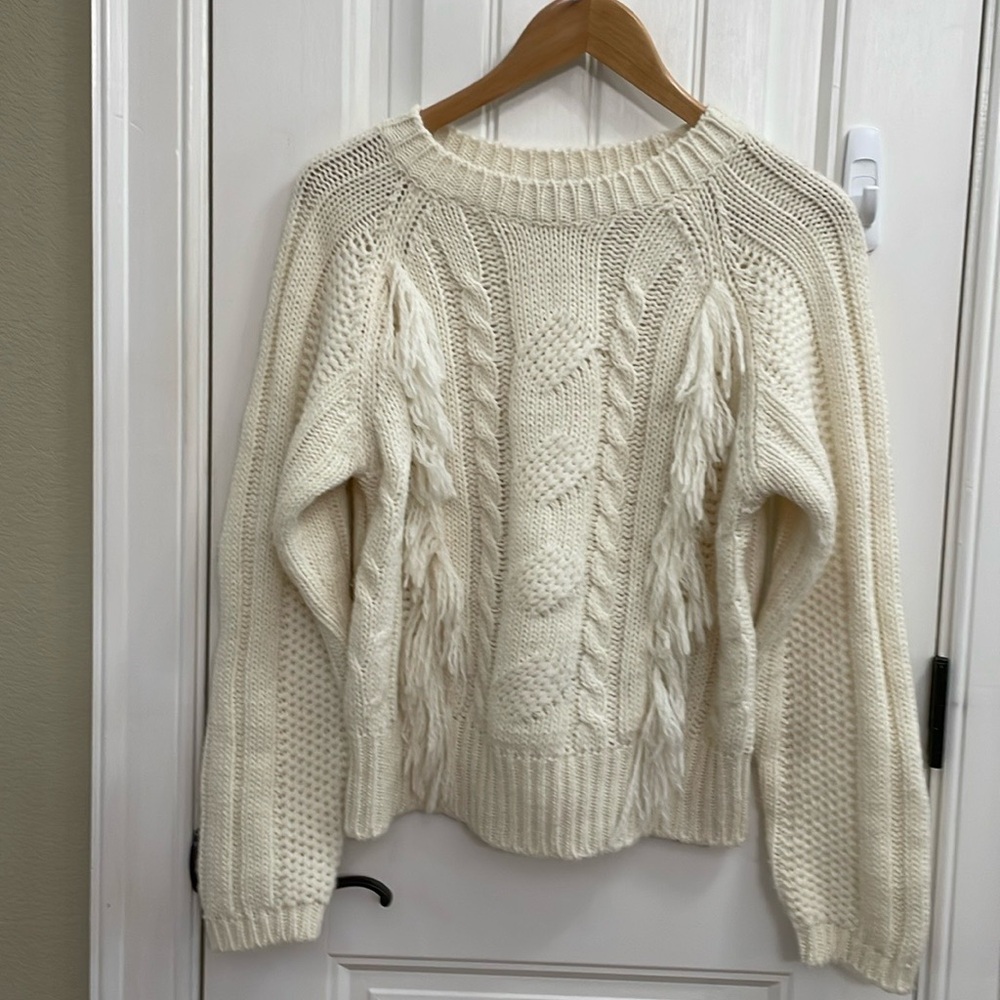 ELSAMANDA wool alpaca blend cream fringe Italian knit sweater.  L